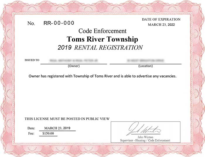 Sample Rental Reg Cert Sample Rental Reg Cert